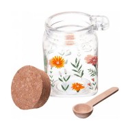 Pote 250ml Quadrado de Vidro com Tampa de Cortiça e Colher de Bambu Flora
